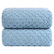 PiccoCasa Soft Cotton 2 Piece Bath Towel for Bathroom, Jacquard Woven 100% Cotton Soft and Highly Absorbent Bath Towels Washcloths Quick Dry Shower Towels, 27"X55" Blue