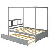 Slickblue Gray Full Size Canopy Platform Bed with Twin Roller Trundle Bed