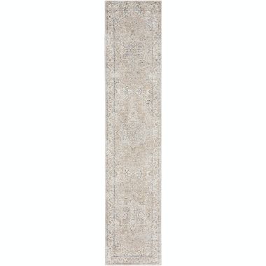Nourison Astra Machine Washable Vintage Medallion Indoor Rug Beige 2'2" x 10'. View a larger version of this product image.