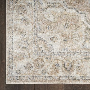Nourison Astra Machine Washable Vintage Medallion Indoor Rug Beige 2'2" x 10'. View a larger version of this product image.