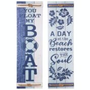 Urban Trends Collection Wood Rectangle Wall Decor with "Beach Theme Saying" and Knotted Rope Banded Design Assortment of Two Painted Finish Blue