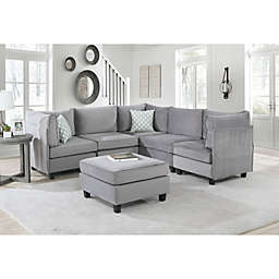 Contemporary Home Living Set of 6 7.5' Pewter Gray Velvet Modern Style Modular Sectional Sofa
