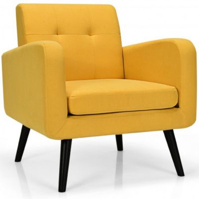 Costway Modern Upholstered Comfy Accent Chair Single Sofa with Rubber Wood Legs-Yellow