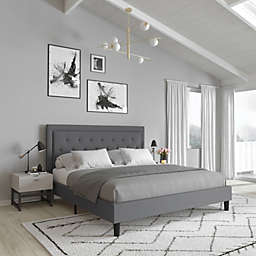 Merrick Lane Mallory King Size Platform Bed Tufted Upholstered Platform Bed in Light Gray Fabric