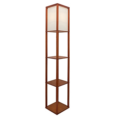 Kingston Living 62.5" Brown and White Etagere Floor Lamp with Square Shade. View a larger version of this product image.