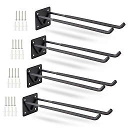 Built Industrial 4 Pack Heavy Duty Hooks for Garage Wall Organizer Rack, 12-Inch Steel Utility Tool Hangers for Holding Shovels, Ladders, Bikes, Chairs (Black)