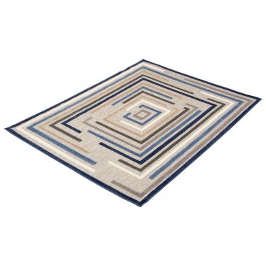 Chaudhary Living 4' x 5.5' Blue and Gray Geometric Abstract Rectangular Outdoor Area Throw Rug. View a larger version of this product image.