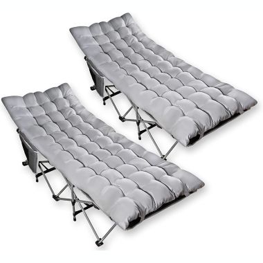 Zone Tech Folding Outdoor Camping Travel Cot and Cot Pad - Classic Grey Quality Lightweight Portable Heavy Duty Adult & Kids Travel Cot w/Large Pocket and Cushion Perfect for Hiking, Camping (2-Pack). View a larger version of this product image.
