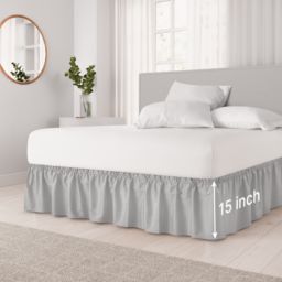 CGK Unlimited Ruffled Elastic Wrap Around Bedskirt 15 Inch Drop - Full - Light Grey