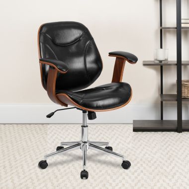 Flash Furniture Tansia Mid-Back Black LeatherSoft Executive Ergonomic Wood Swivel Office Chair with Arms. View a larger version of this product image.