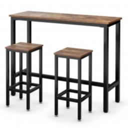 Costway 3 Pieces Bar Table Counter Breakfast Bar Dining Table with Stools-Brown