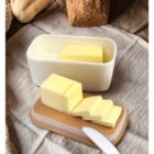 Alternate image 1 for White Ceramic Butter Dish with Wooden Lid