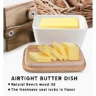 Alternate image 3 for White Ceramic Butter Dish with Wooden Lid