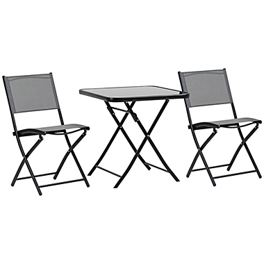 vidaXL 3 Piece Folding Outdoor Bistro Set Steel and Textilene Table Chair 