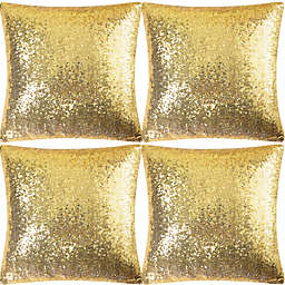 PiccoCasa 4 Pcs Sequin Throw Pillow Covers, Glitzy Decorative Cushion Cover, Shiny Sparkling Satin Square Pillowcase Cover for Livingroom Decor Wedding Party, Gold, 18