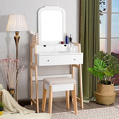 Costway Makeup Vanity Table Dressing table and Cushioned Stool Set. View a larger version of this product image.