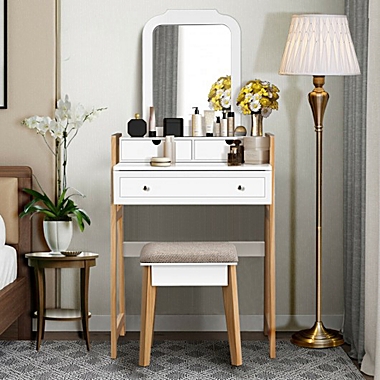 Costway Makeup Vanity Table Dressing table and Cushioned Stool Set. View a larger version of this product image.