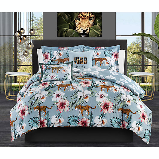 Myrina 5 Piece Reversible Comforter Set, Queen Leopard Print Bedding