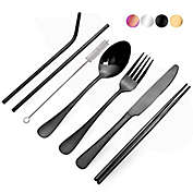 Kitcheniva Portable Travel Utensils Reusable Cutlery Set 8-Pieces Stainless Steel, Black