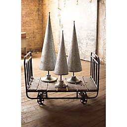 Contemporary Home Living Set of 3 Silver and Brown Galvanized Christmas Trees With Brass Detail