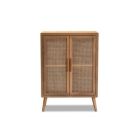 Alternate image 2 for Baxton Studio Alina Mid-Century Modern Medium Oak Finished Wood and Rattan 2-Door Accent Storage Cabinet