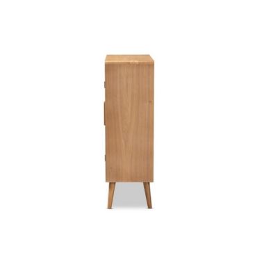 Baxton Studio Alina Mid-Century Modern Medium Oak Finished Wood and Rattan 2-Door Accent Storage Cabinet. View a larger version of this product image.