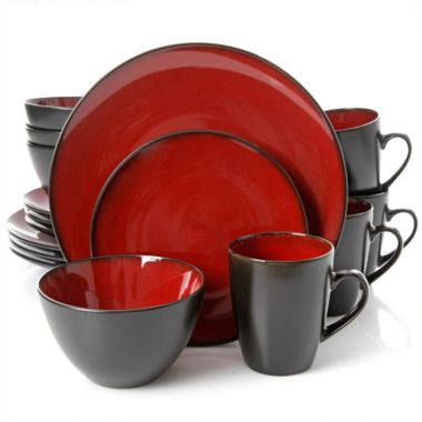 Gibson Soho Lounge Round 16-Piece Dinnerware Set, Burgundy. View a larger version of this product image.