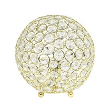 Lalia Home Elipse Medium 8" Contemporary Metal Crystal Round Sphere Glamourous Orb Table Lamp For Living Room, Bedroom, Entryway, Office, Foyer, Home Decor, Gold. View a larger version of this product image.