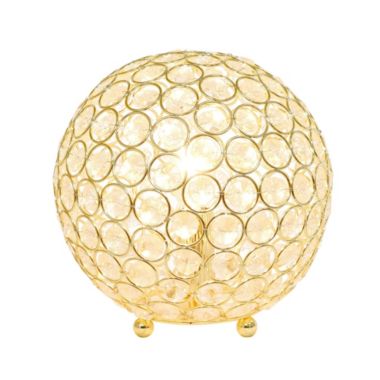 Lalia Home Elipse Medium 8" Contemporary Metal Crystal Round Sphere Glamourous Orb Table Lamp For Living Room, Bedroom, Entryway, Office, Foyer, Home Decor, Gold. View a larger version of this product image.