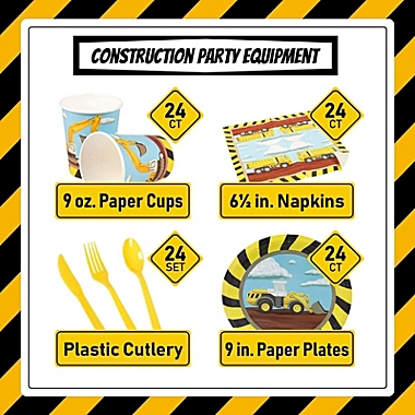 Juvale Construction Site Party Bundle, Includes Plates, Napkins, Cups and Cutlery (Serves 24, 144 Pieces). View a larger version of this product image.