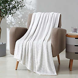 Kate Aurora Pastel Chic Embossed Leaves Ultra Plush Accent Throw Blanket - 50 in. W x 60 in. L - White