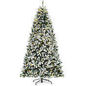 HOMCOM 9ft Tall Pre-Lit Snow-Flocked Artificial Christmas Tree with Realistic Branches, 900 Warm White LED Lights and 2094 Tips