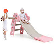 Gymax 3 in 1 Kids Slide Baby Play Climber Slide Set w/Basketball Hoop