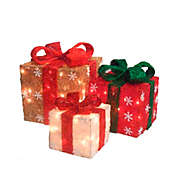 Northlight Set of 3 Pre-Lit Red and Ivory Christmas Gift Boxes 10"
