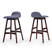 Contemporary Home Living Set of 2 Slate Gray and Brown Classic Low Back Bar Stools 33"
