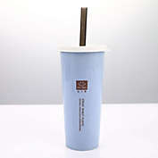 Water Cup, No Leakage Multi-Functional Double Lid With Straw 475ML  -  Blue
