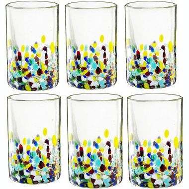 Hand Blown Mexican Drinking Glasses and Pitcher - Set of 6 with Mexican Confetti Design (14 oz each) and Pitcher (84 Ounces) by The Wine Savant. View a larger version of this product image.
