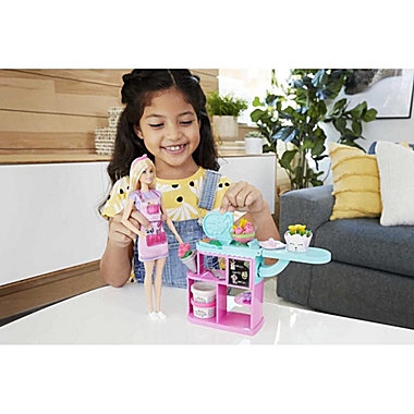 Barbie Florist Playset with Doll, Flower-Making Station, Dough, Mold, Vases & Teddy Bear. View a larger version of this product image.