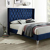 Better Home Products Alexa Velvet Upholstered Queen Platform Bed in Blue