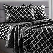 Lux Decor Collection Queen Sheet Set - 4 Piece Microfiber Deep Pocket Bed Sheets & Pillowcases Bedding Set,  Black White