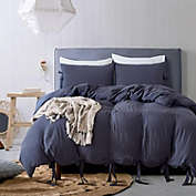 Navy Blue Luxury Tie Duvet Cover With Pillow Shams - Twin