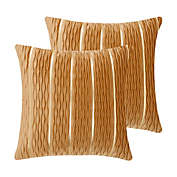 PiccoCasa 2 Pcs Soft Velvet Throw Pillow Cover, Jacquard Wave Striped Cushion Covers, Decorative Velvet Striped Throw Pillow Cases for Sofa Bed Home Decor, Yellow, 18"x18"