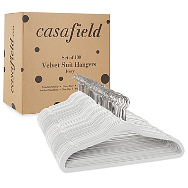 Casafield 100 Velvet Non-Slip Suit Hangers - Space Saving & Chrome Swivel Hook for Dress Clothes, Coats, Pants, Shirts, Skirts. View a larger version of this product image.