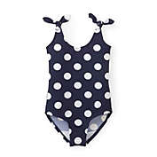 Hope & Henry Girls&#39; Bow Shoulder One-Piece Swimsuit (Navy with White Dot Bow Shoulder, 4)