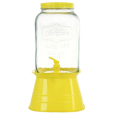 Gibson Home Chiara 2 Gallon Mason Cold Drink  Dispenser with Yellow Metal Base and Lid. View a larger version of this product image.