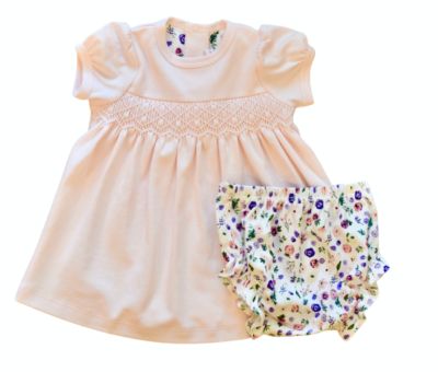 Pineapple Sunshine - Clementine Peach Floral Smocked Dress w/Bloomer / 2T