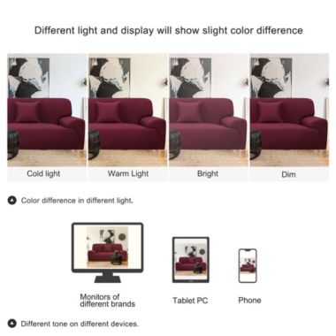 PiccoCasa Stretch Sofa Cover Couch Covers, Contemporary Solid Classic for Sofas Love-seat Armchair Universal Elastic Polyester Furniture with One Cushion Cover Large Burgundy. View a larger version of this product image.