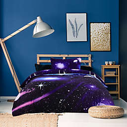 PiccoCasa 2-piece Galaxies Purple Comforter Luxury Duvet Cover Sets, 3D Printed Space Themed - All-season Reversible Design - Includes 1 Duvet Cover, 1 Pillow Sham