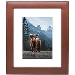 Americanflat 8x10 Picture Frame in Brown with Polished Glass and Vegan Leather - Displays 5x7 With Mat and 8x10 Without Mat - Horizontal and Vertical Formats for Wall and Tabletop