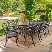 Contemporary Home Living 9-Piece Black Shiny Copper Finish Aluminum Outdoor Furniture Patio Dining Set